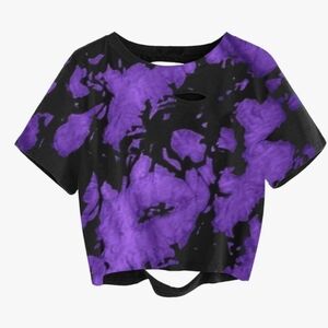 Avanova XS Purple and Black Distressed Women's Ripped Crop Top